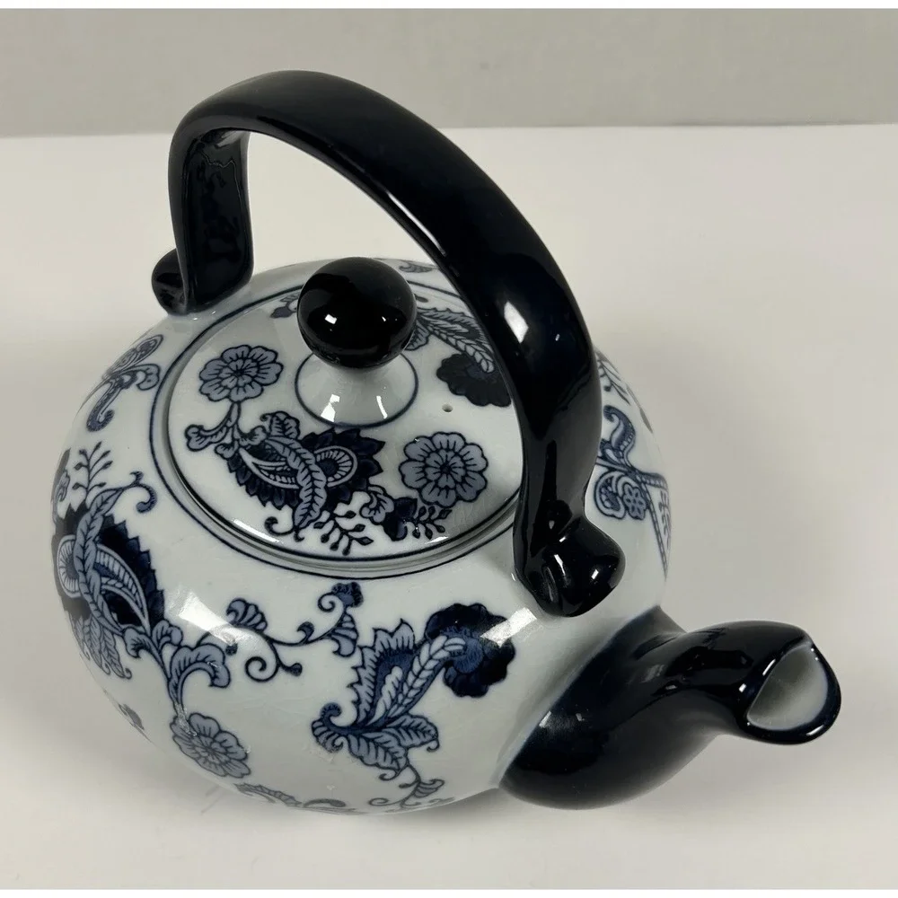 Pier 1 Imports Ceramic Blue Onion Teapot VTG Paisley
